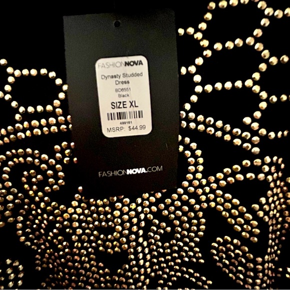 Gold Gem Cut-Out Dress with Mesh Sleeves - Picture 6 of 7